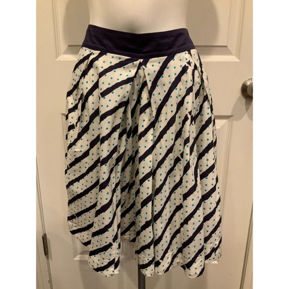 Edme & Esyllte Anthropologie Blue & White Striped Polka Dot A-Line Skirt, Size 6 - Picture 1 of 7